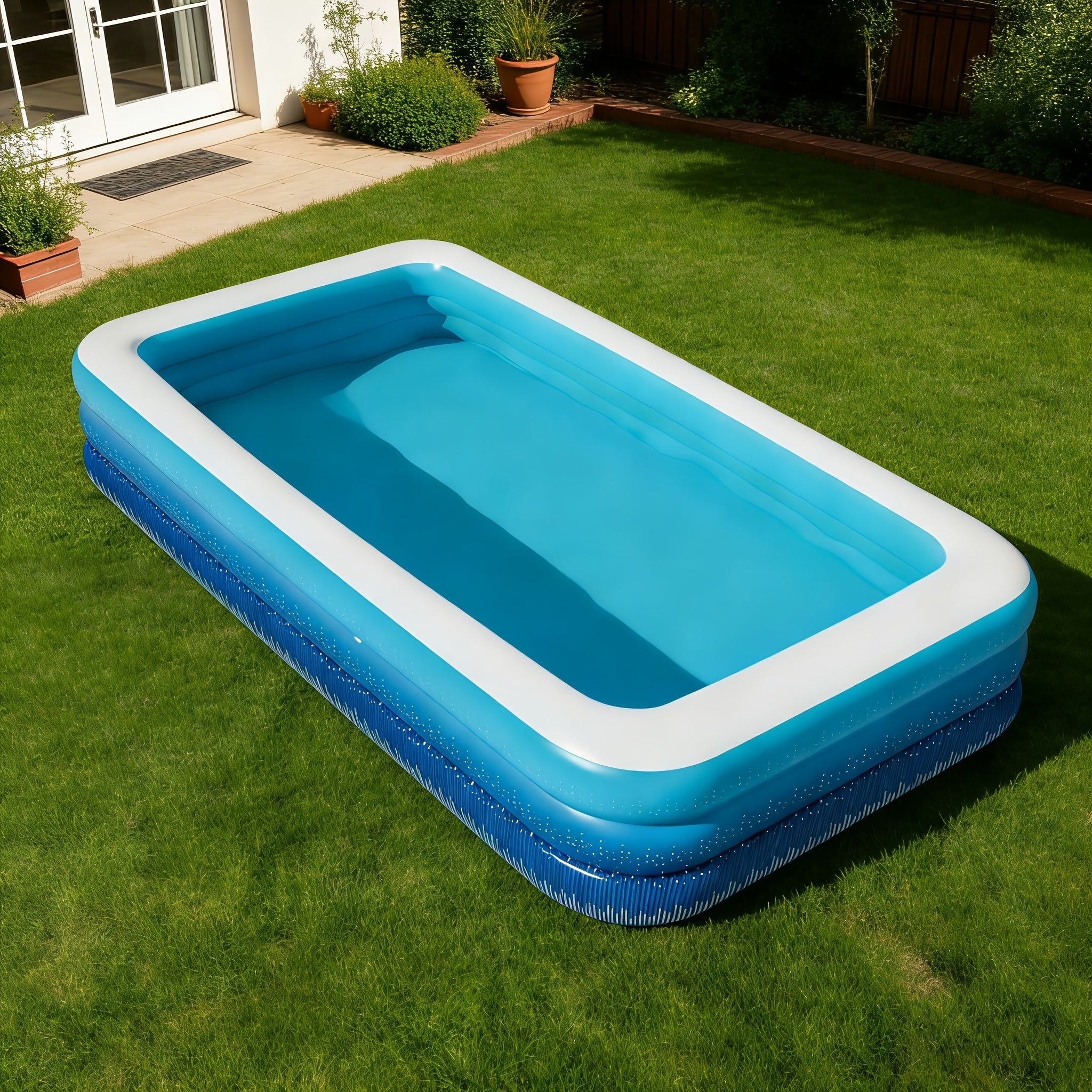 Inflatable Swimming Pool for Adults Thickened 3-4 Layer Foldable Portable Backyard Pool - Above Ground Family Pool for Home Courtyard Outdoor - Navy Blue Sea Blue 70-125 Inch