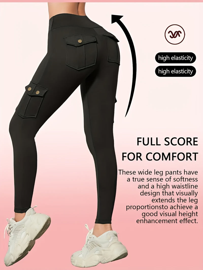Women's Compression Leggings 3-Pack High Waisted with Flap Pockets Button Design All-Season Elastic Running Yoga Gym Sports Leggings Black Blue Gray Pink Red M-XXL