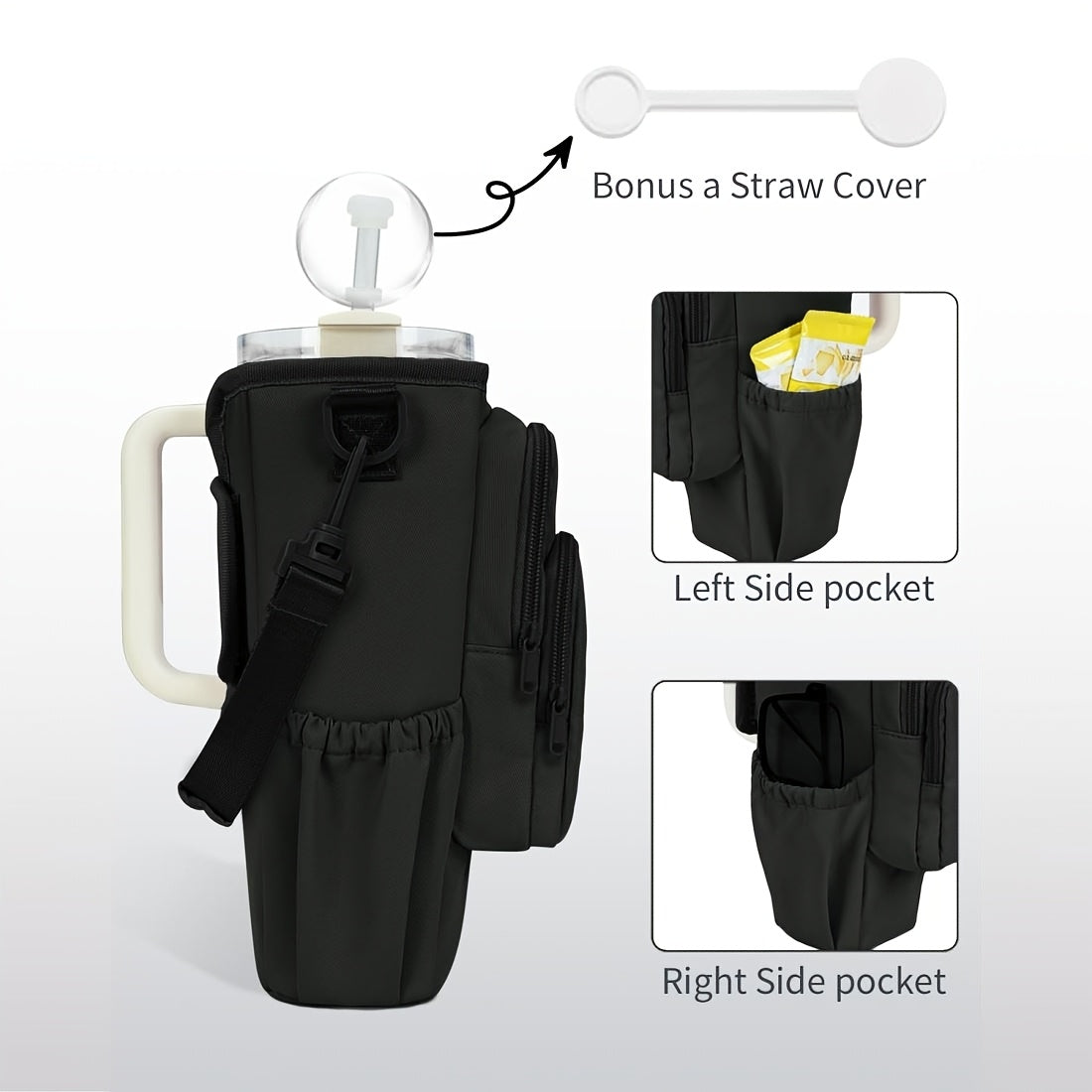 40oz Insulated Water Bottle Carrier Sling Bag with Phone Pocket – Hands-Free Adjustable Strap for Dog Walking Gym Travel Outdoor Men Women
