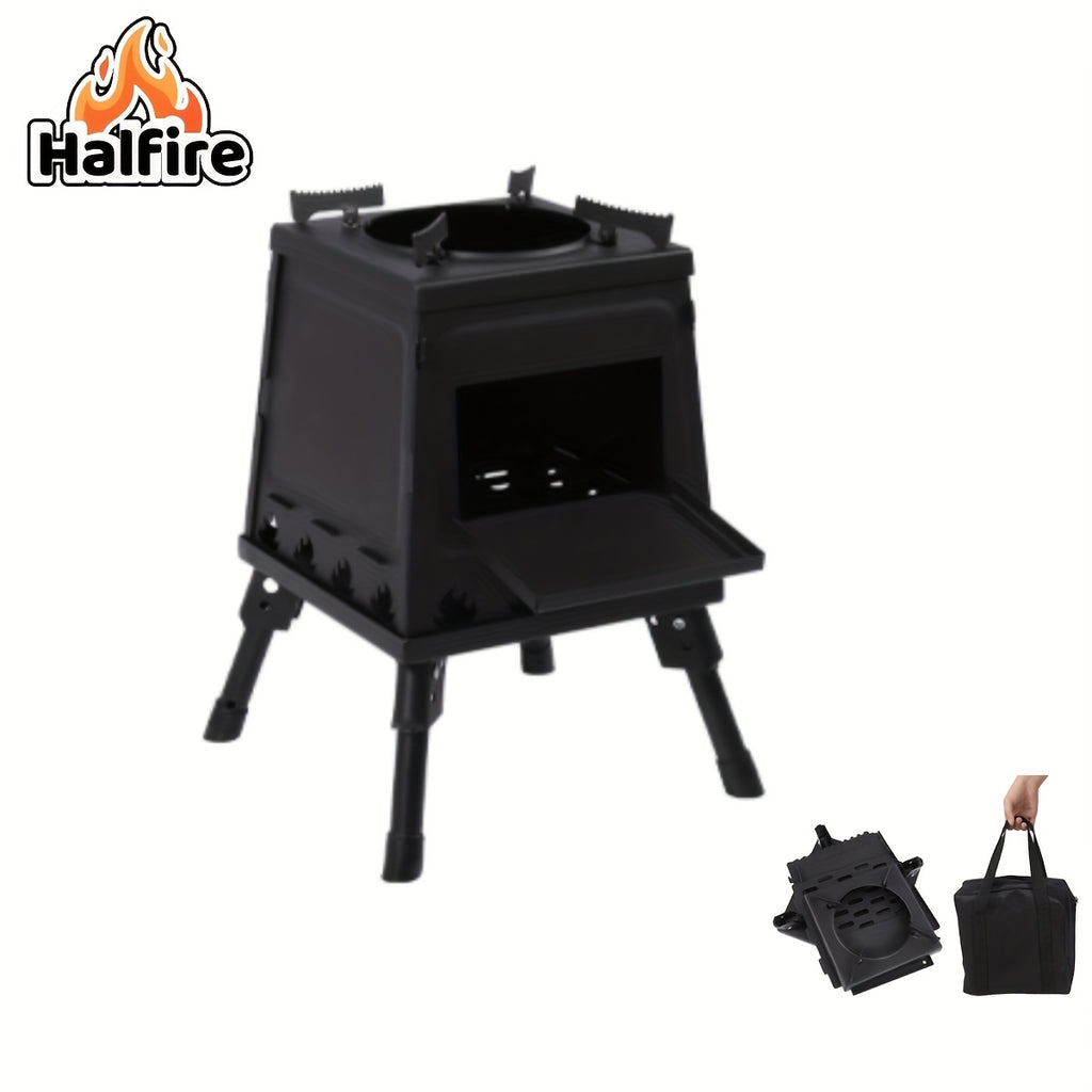 Portable Wood Burning Camp Stove – Heavy-Duty Iron Campfire Stove with Sturdy Legs & Air Vents for Hiking, Backpacking, BBQ, Picnic & Travel, No Electricity Needed