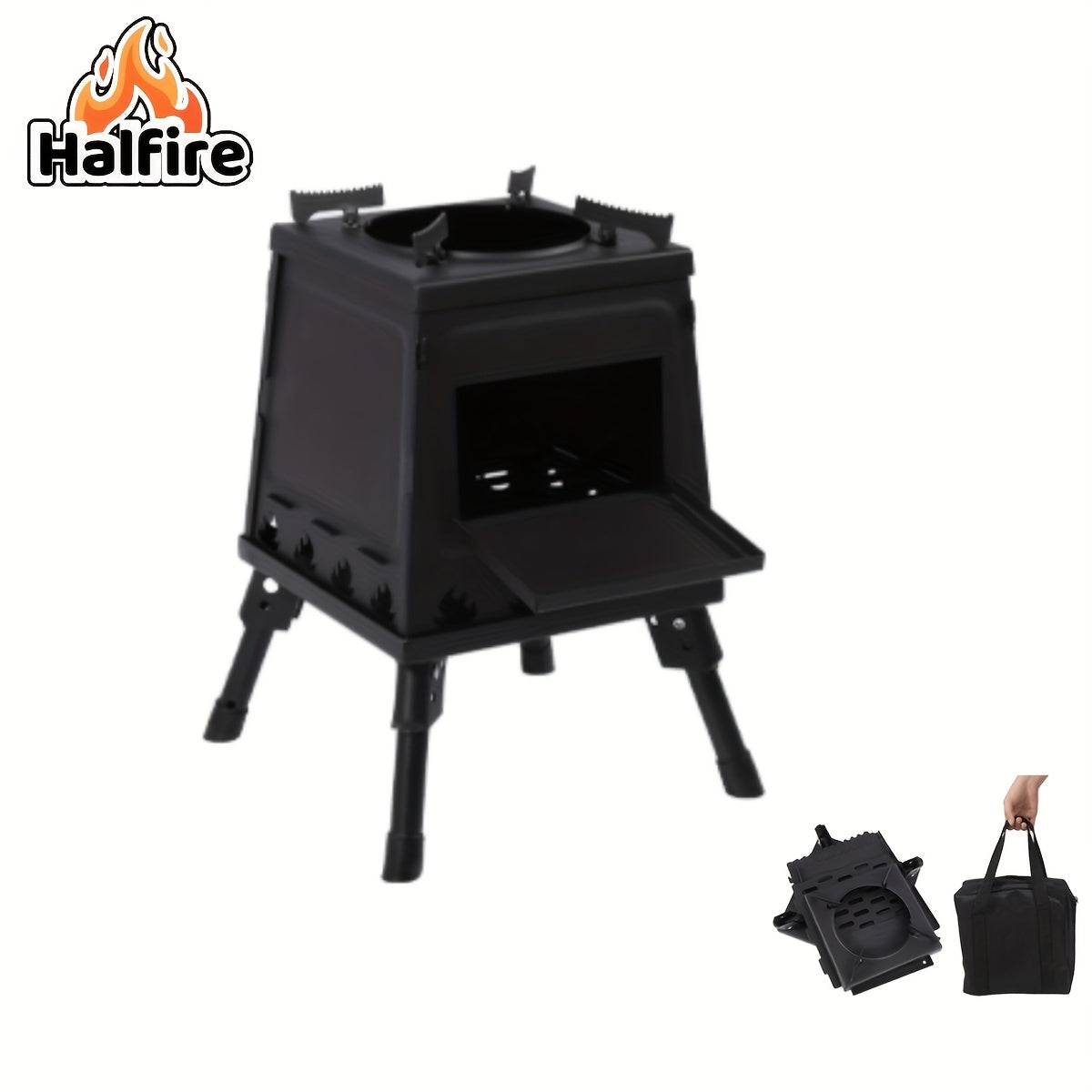 Portable Wood Burning Camp Stove – Heavy-Duty Iron Campfire Stove with Sturdy Legs & Air Vents for Hiking, Backpacking, BBQ, Picnic & Travel, No Electricity Needed