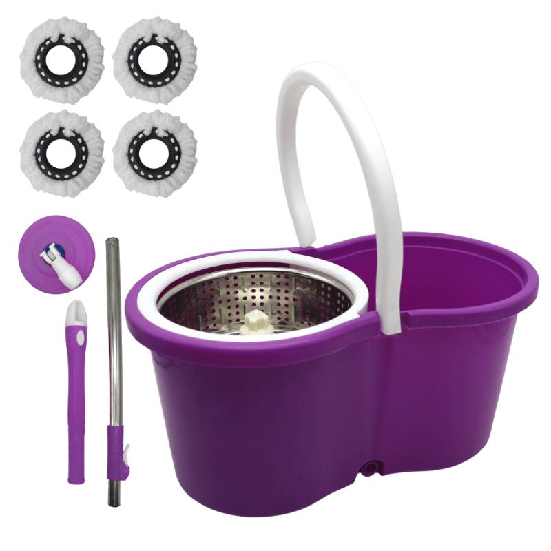 360° Spin Mop and Bucket Set with Wringer - Stainless Steel Handle, Microfiber Refills, Spinning Floor Cleaning System for Hardwood, Tile & Laminate