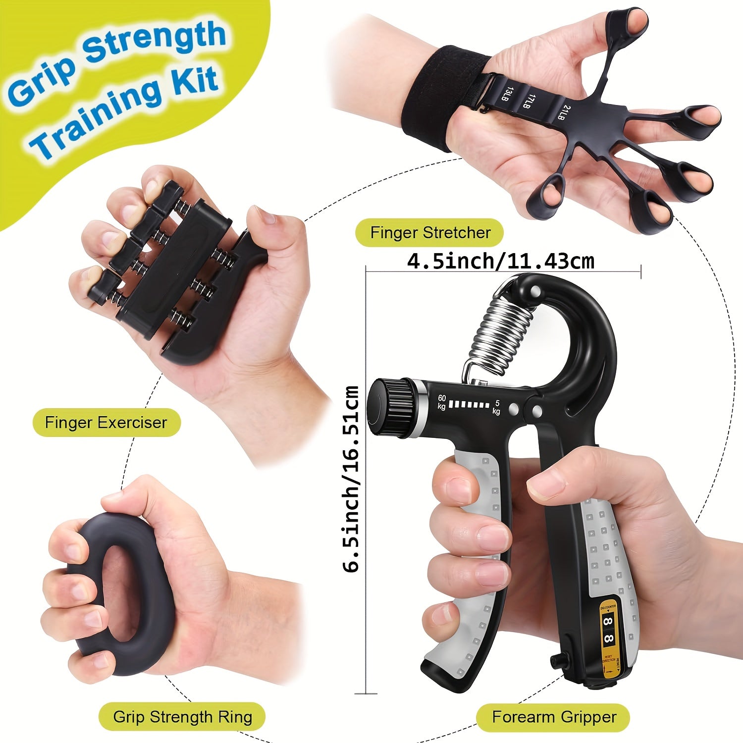6-Piece Grip Strength Trainer Set Finger Exerciser Hand Strengthener Forearm Ring – Progressive Resistance for Athletes Musicians Rock Climbers Men Women