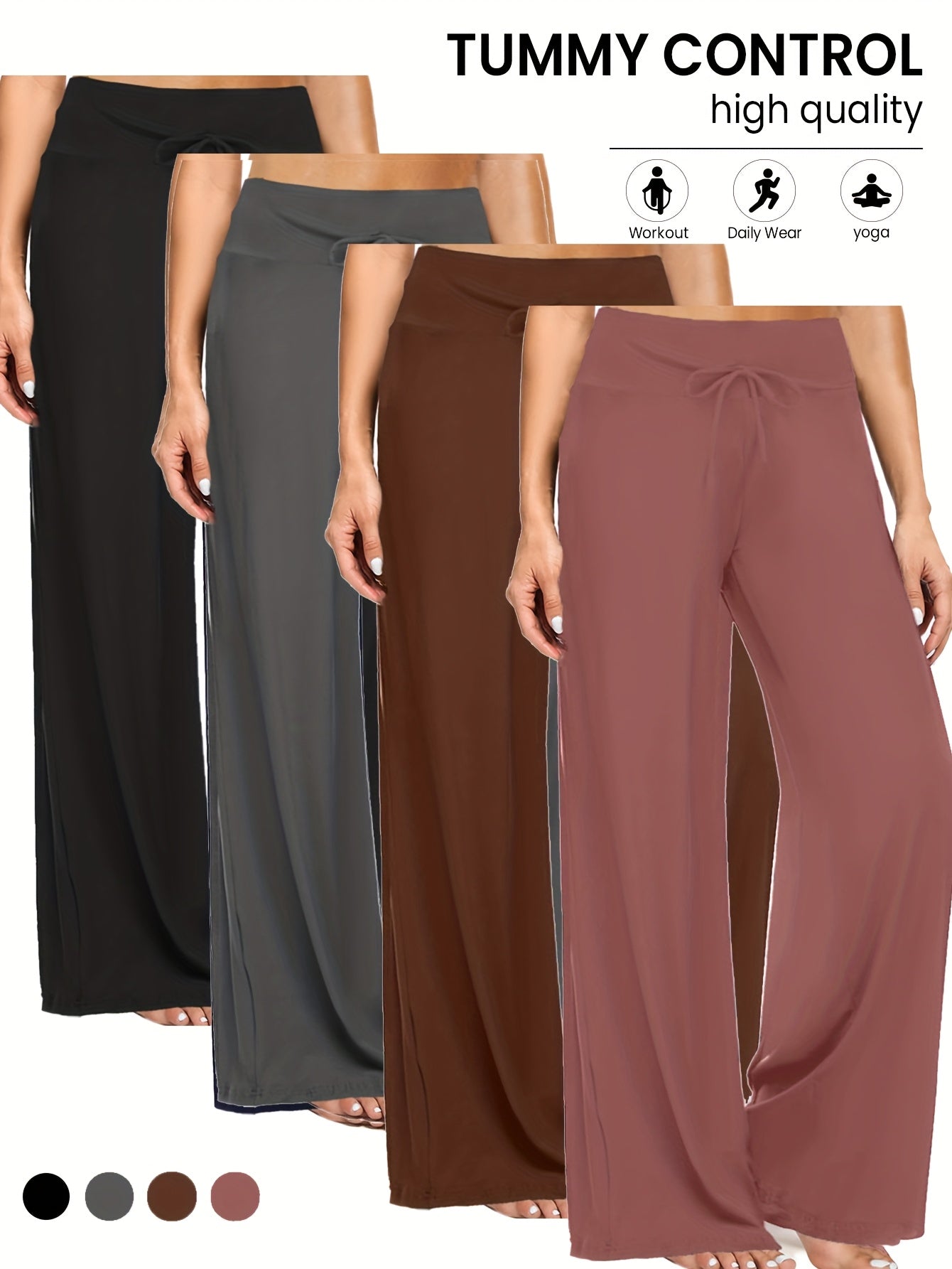 4-Pack Women's Wide Leg Palazzo Pants – High Waist Stretchy Casual Beach Lounge Pants, Loose Flowy Dress Pants for Women, S-XXL, Black & Mixed Colors