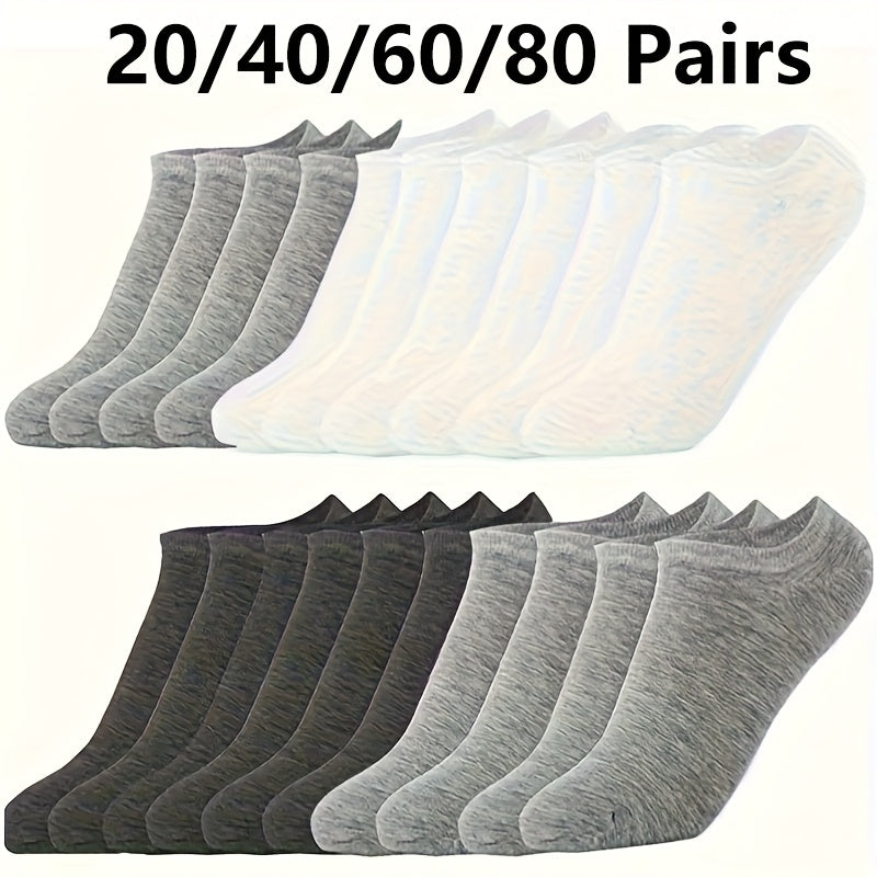 Men's Bulk Pack Low Cut Ankle Socks – Solid Color Breathable Sweat-Absorbing Sports Socks 20/40/60/80 Pairs Black White One-Size