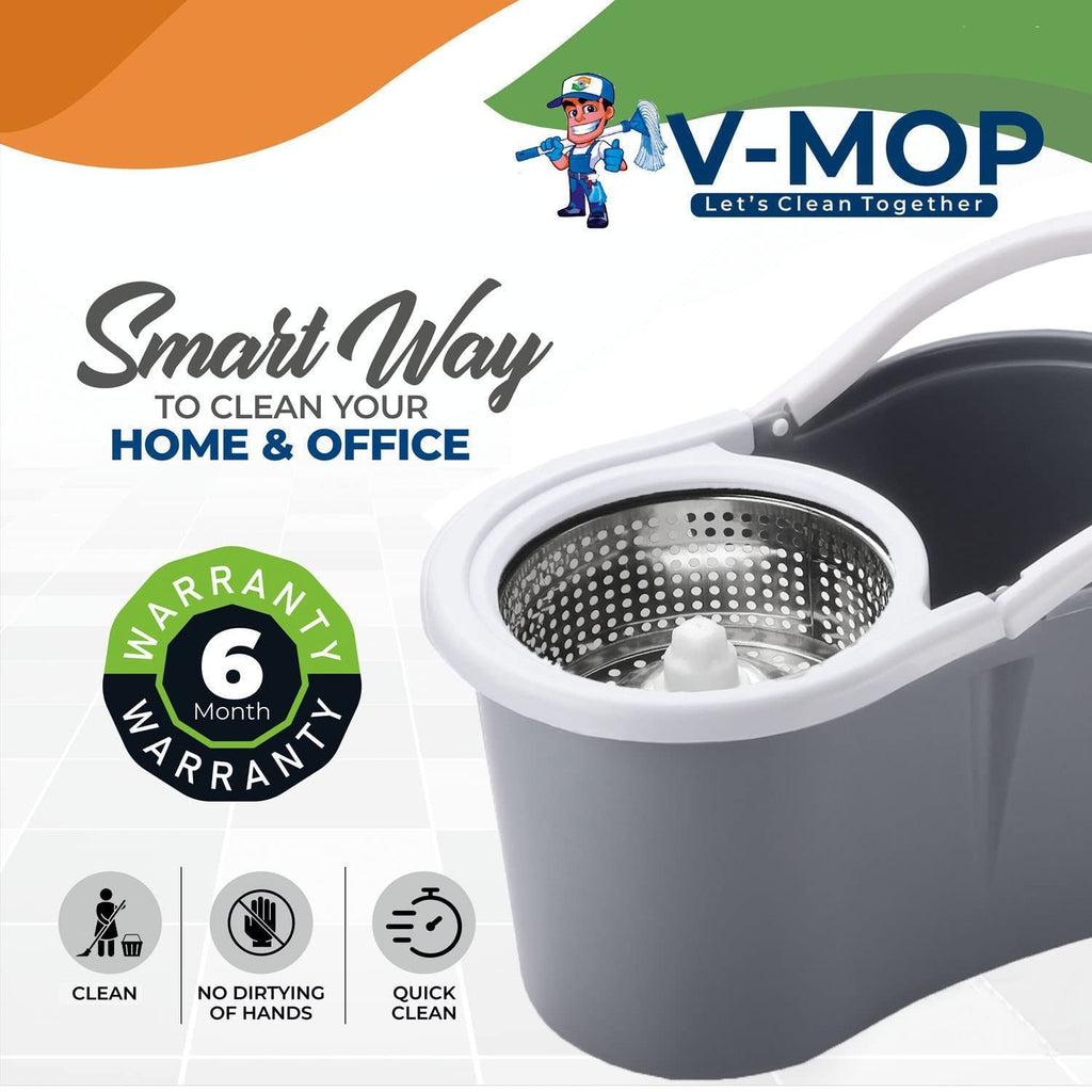 360° Spin Mop and Bucket Set with Wringer - Stainless Steel Handle, Microfiber Refills, Spinning Floor Cleaning System for Hardwood, Tile & Laminate