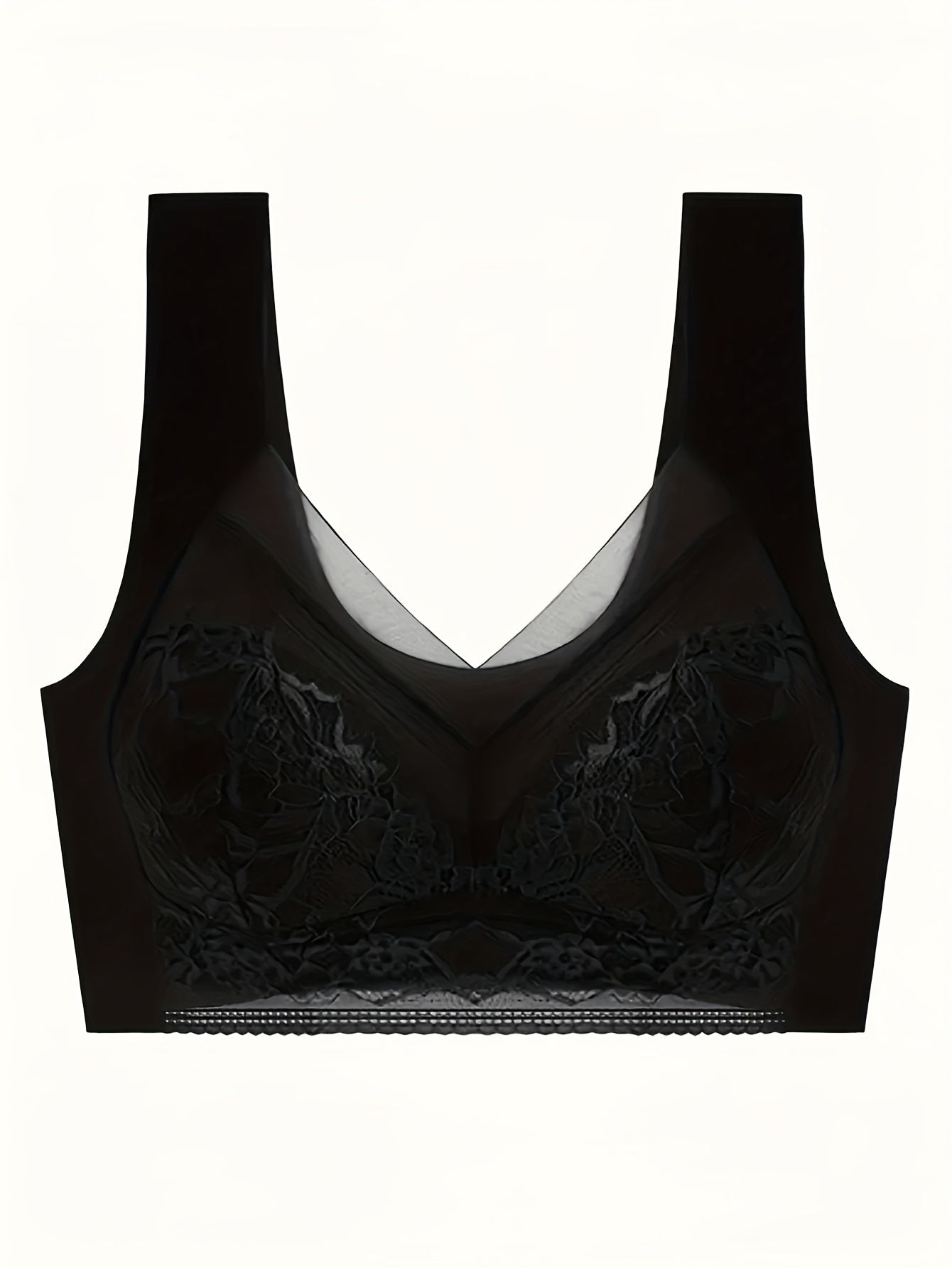 4-Pack Women's Lace Sports Bra Vest – Ice Silk Traceless Bralette with Beautiful Lace Back, Fixed Cup Support for Large Chest, Breathable Gathered Design, Sizes S-XXL