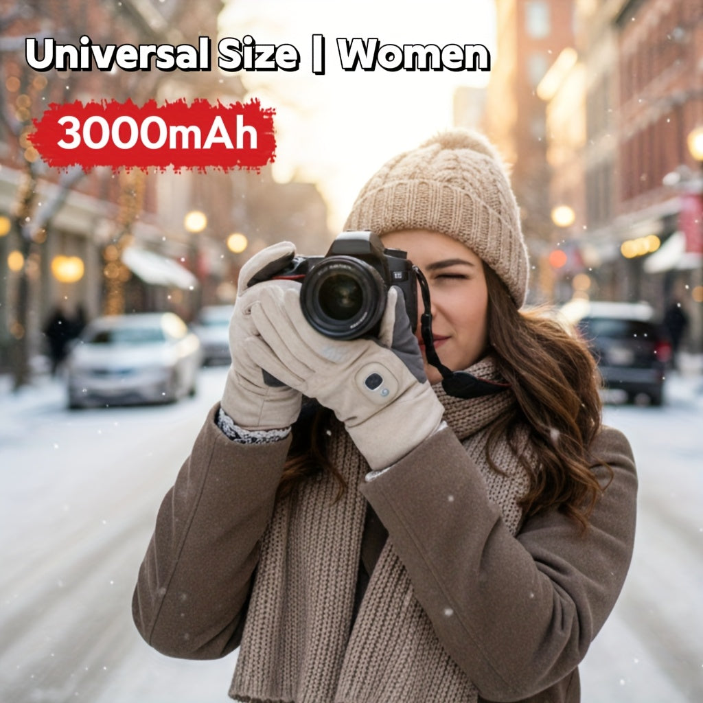 Electric Heated Gloves 3000mAh Rechargeable Hand Warmer Gloves Detachable Fingers 3 Heat Settings Washable Battery Heated Gloves for Cycling Gaming Outdoor Winter Men Women