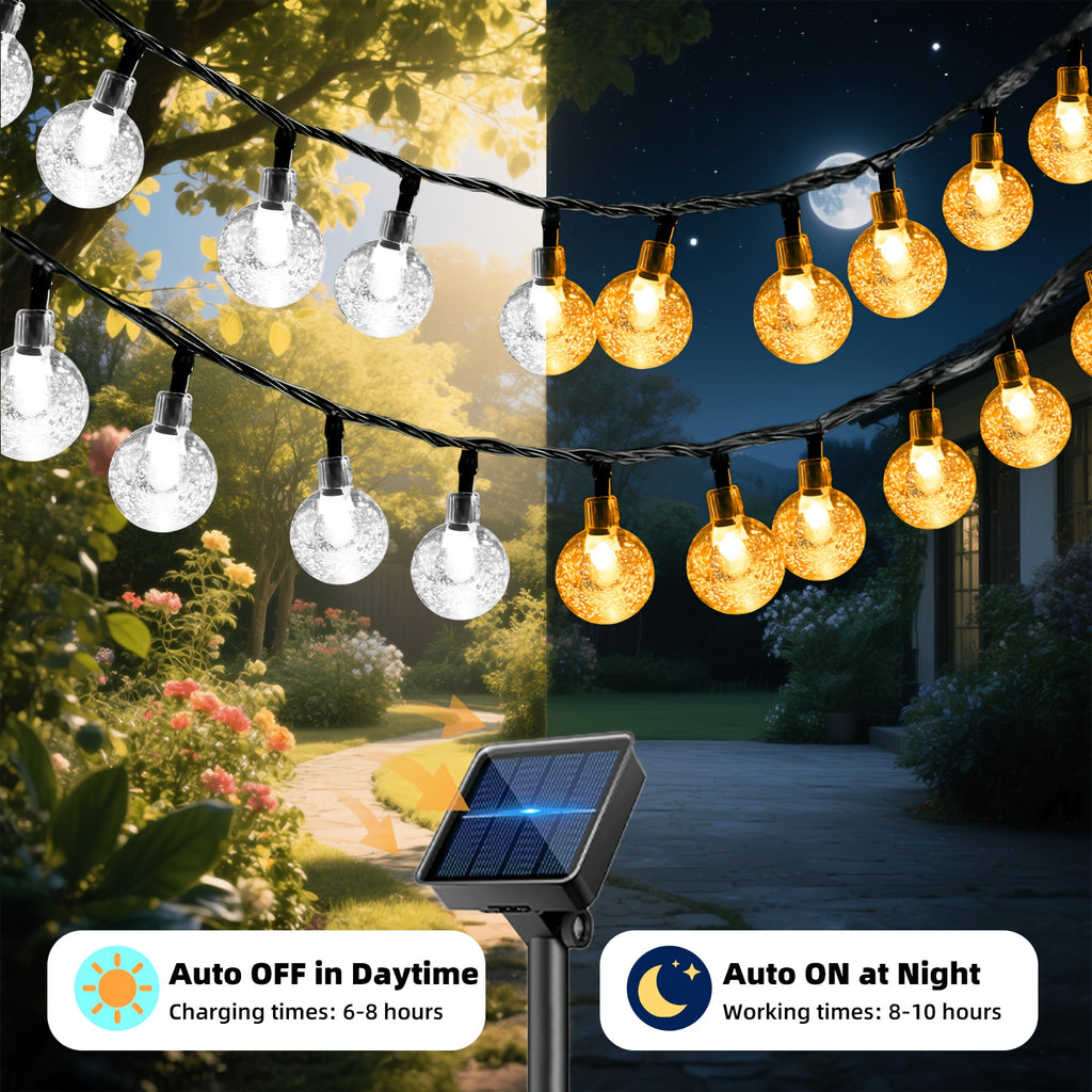 Solar String Lights Outdoor 20/50/100 LED 8 Modes – Solar Ball Globe Lights for Garden Patio Trees Party Christmas Halloween Decorations – Warm White 8-Color White Purple Blue – 16/23/39FT