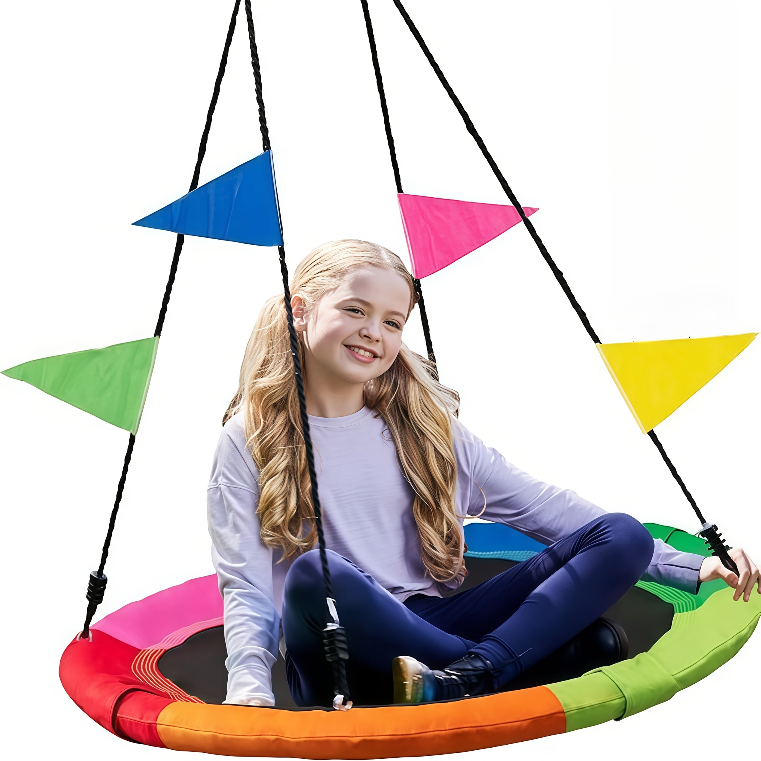 40" Saucer Swing for Kids & Adults – 900 Lbs Capacity, Waterproof Oxford Fabric, Outdoor Disc Tree Swing with Hanging Straps & Colorful Flags