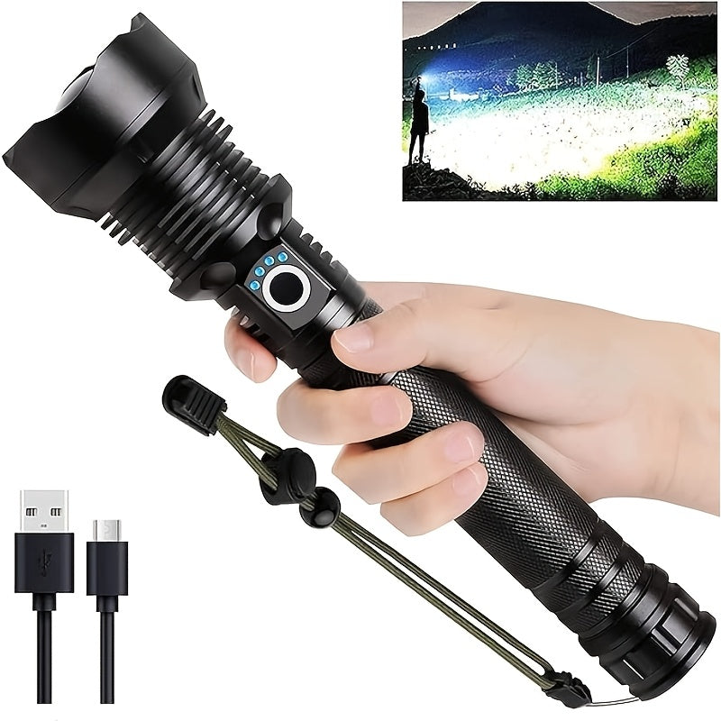 4000 Lumen Rechargeable LED Tactical Flashlight High Lumens Aluminum Alloy, 4 Modes, 500M Range, USB-C Charging for Camping, Fishing, Hiking & Emergency