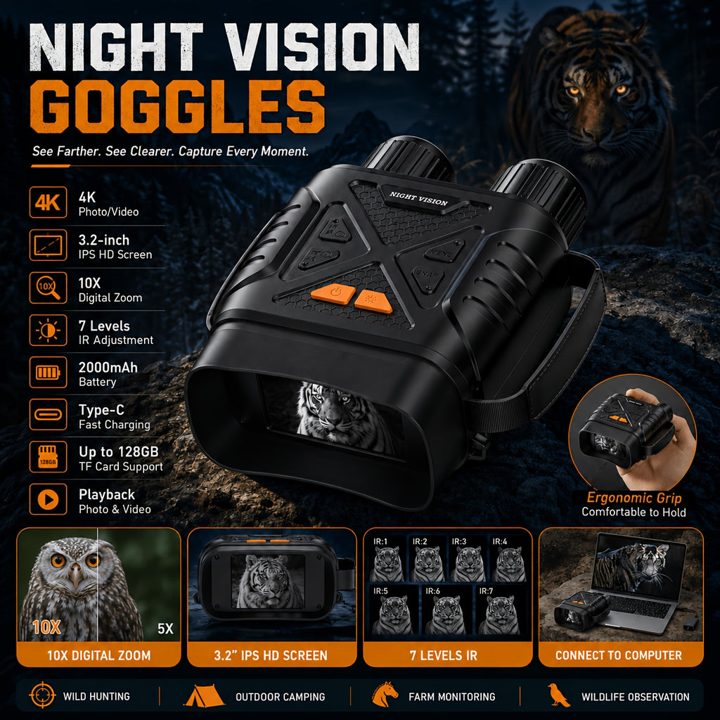 4K Night Vision Binoculars for Adults with HD Screen Photo Video Recording 2625ft Range 128GB TF Card Wildlife Observation Camping Hunting Night Vision Goggles
