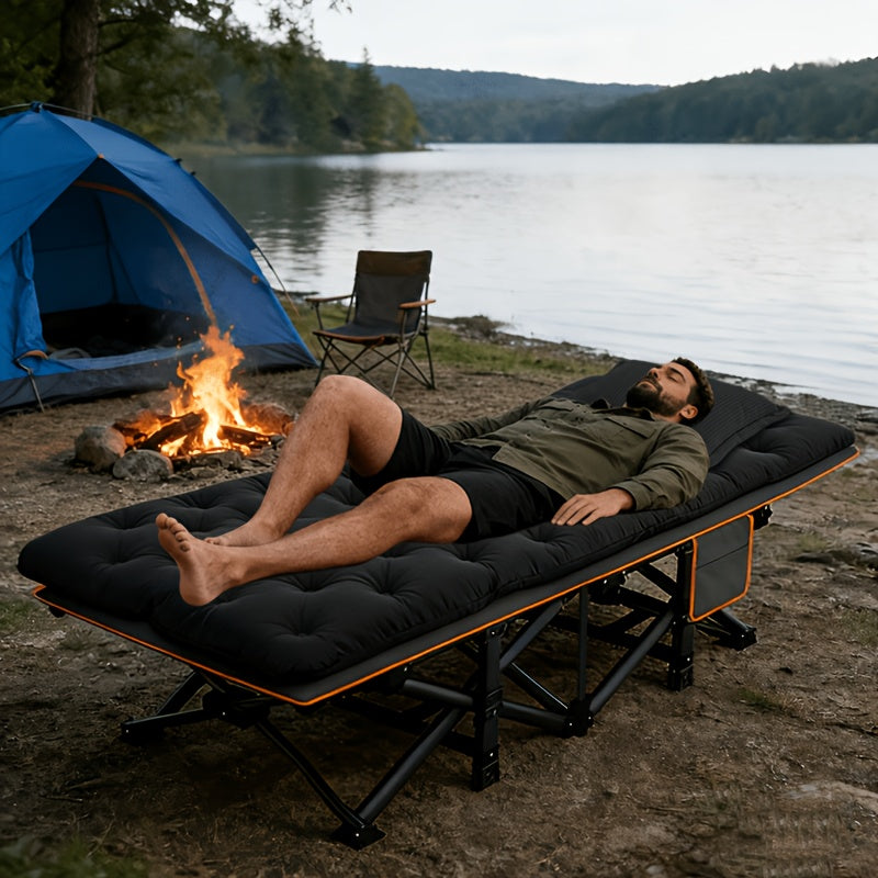 Folding Camping Cot Heavy Duty 500-700 LBS – Extra Large 75-Inch Portable Guest Bed with Mattress, Ergonomic Sturdy Frame for Camping, Hiking, Patio, Home & Outdoor Use