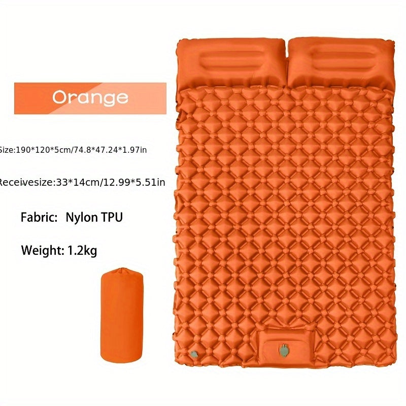 Inflatable Camping Sleeping Pad – Ultralight Nylon TPU with Built-In Pump, Single & Double Size, Self-Inflating Option for Backpacking, Hiking, Tent & Travel, Orange & Blue