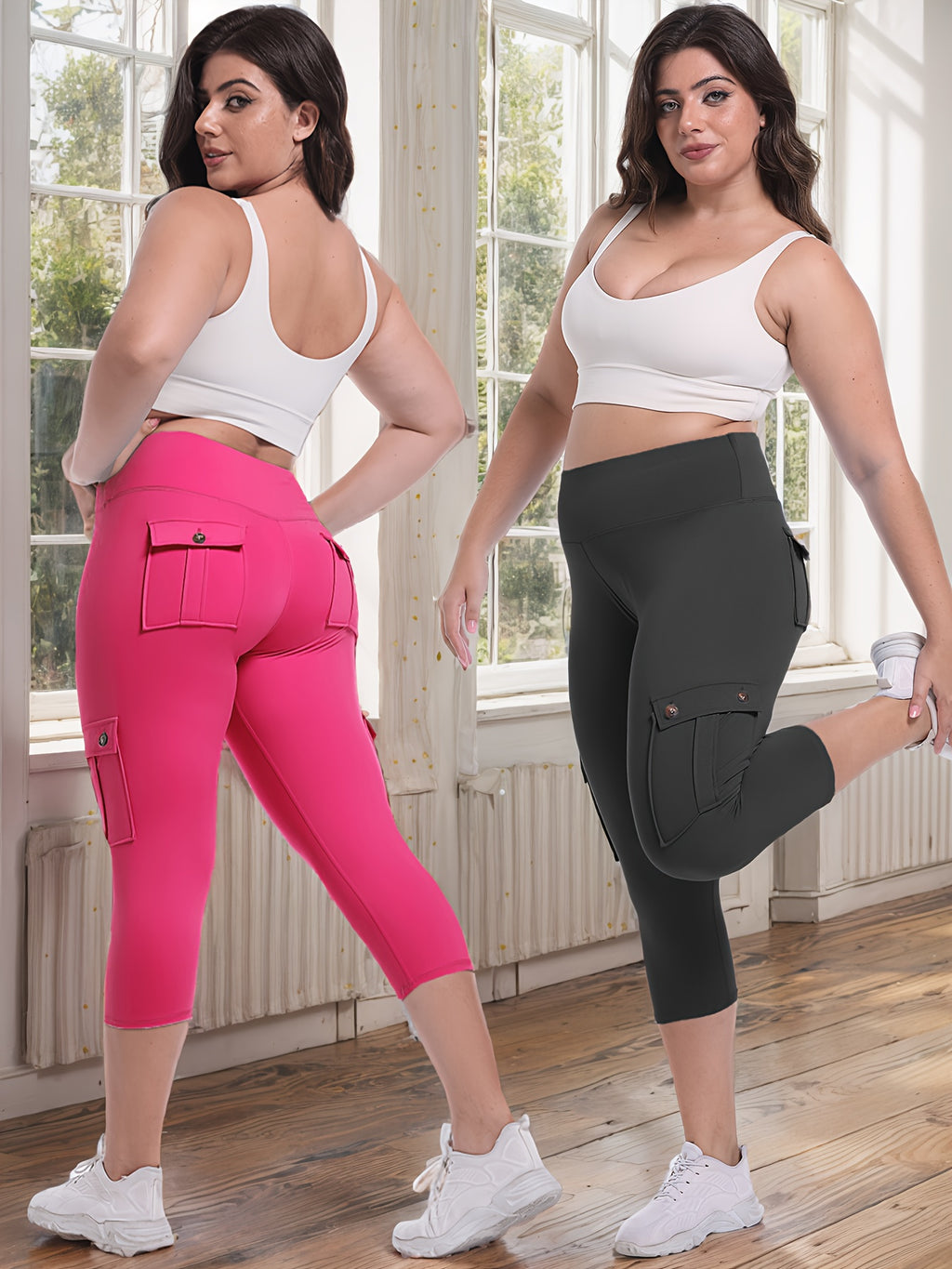 2pcs Capri Leggings Set Women High Waist Butt Lifting Yoga Workout Pants Tummy Control 4-Way Stretch Activewear S-XXL