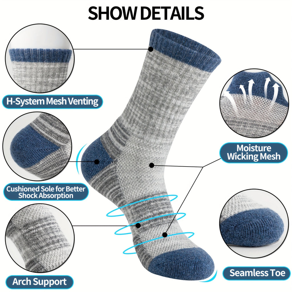 Merino Wool Hiking Socks 5 Pairs Men & Women – Compression Support, Thick Cushion, Sweat-Wicking & Breathable – Sizes M & L – Multicolor, Dark & Earth Tones – Outdoor Trail & Cold Weather Sock Gift Set