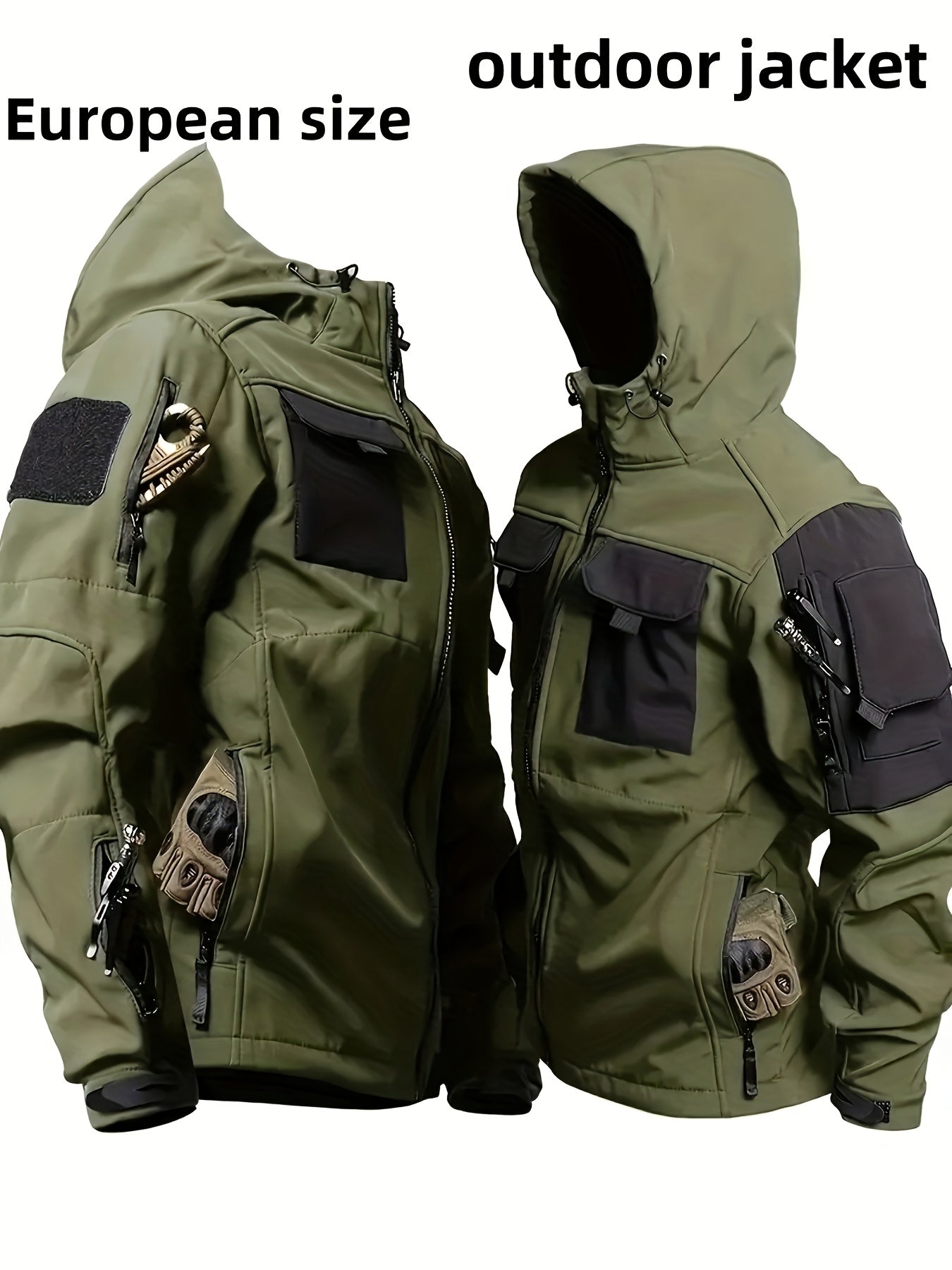 Men's Tactical Jacket Windproof Ripstop Hooded Shell Jacket with Multiple Utility Pockets for Camping Survival Hiking Outdoor Training Sizes S-XXXL Black Green Grey