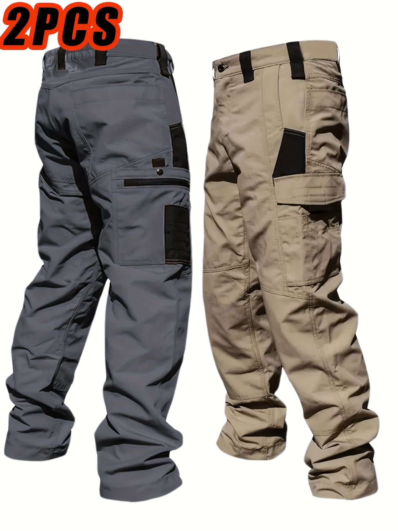 Men's Tactical Cargo Pants 2-Pack – Ripstop Multi-Pocket Work Pants for Camping, Hiking, Hunting & Fishing, Straight Leg All-Season Outdoor Pants, Sizes S-XXXL