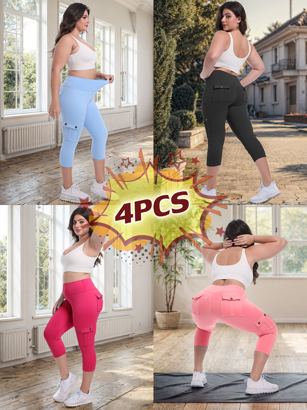 Women's Yoga Capri Pants with Pockets High Waist Butt Lifting Tummy Control – 4-Way Stretch 7/8 Workout Leggings for Running Gym Hiking Pilates 75% Polyester 25% Elastane S M L XL XXL Multi-Color
