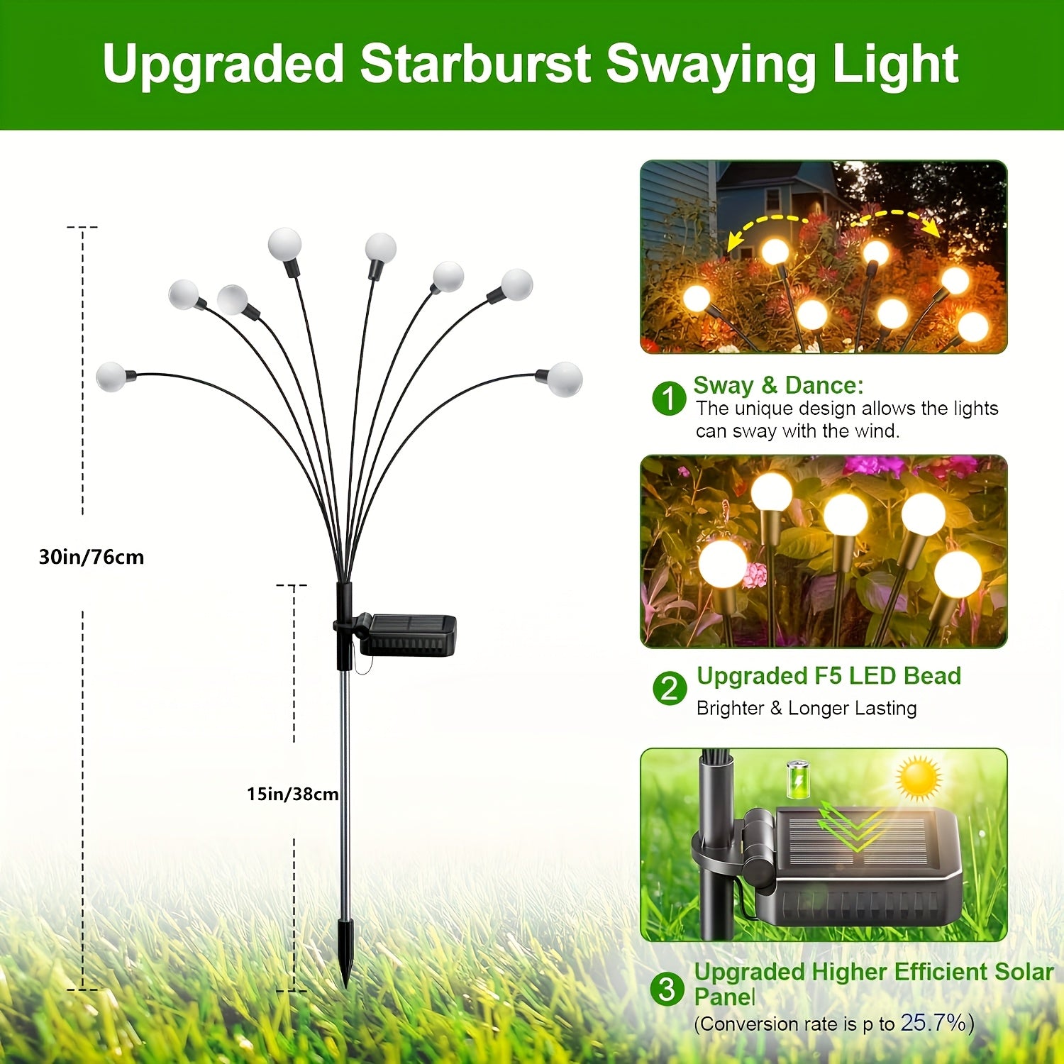 Solar Firefly Lights Outdoor – IP65 Waterproof Garden Path Lights, Warm White Glow, Easy Stake Install, 2-Pack or 4-Pack for Yard, Lawn, Courtyard, Patio & Wedding Decoration