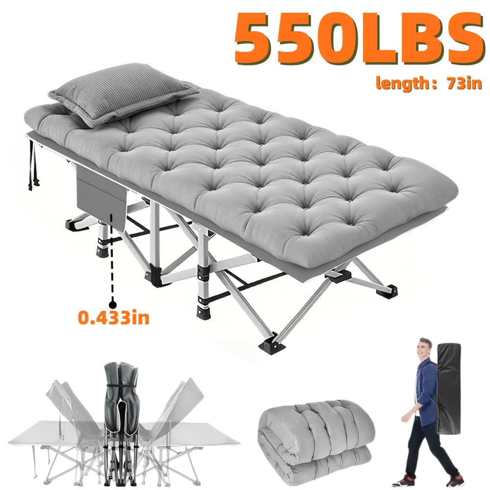 Extra Large Folding Camping Cot Bed with Mattress Option – Heavy Duty 355–750 lbs Capacity Portable Guest Bed for Adults – Foldable Sleeping Cot for Camping Travel Indoor Outdoor Use 59–77 Inch