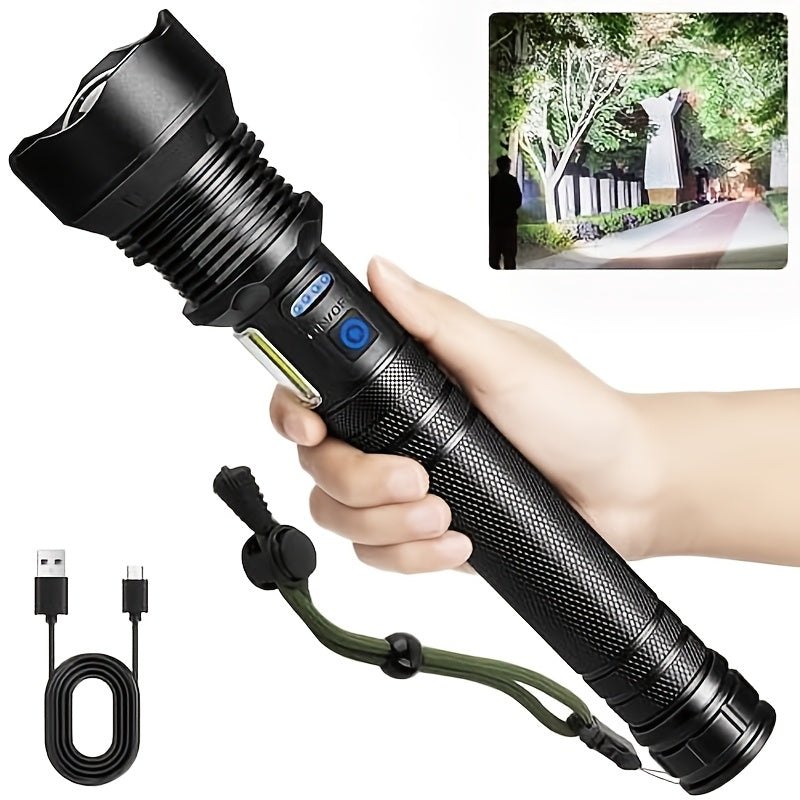 4000 Lumen Rechargeable LED Tactical Flashlight High Lumens Aluminum Alloy, 4 Modes, 500M Range, USB-C Charging for Camping, Fishing, Hiking & Emergency