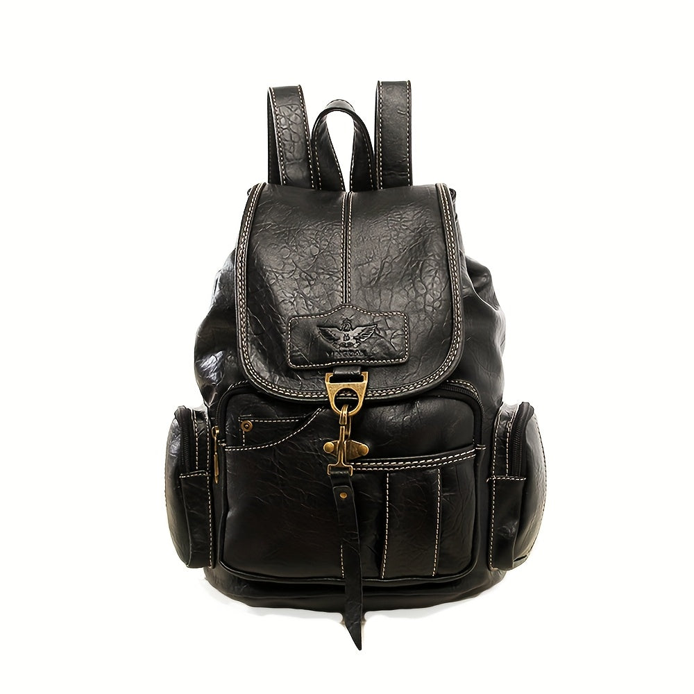 Vintage PU Leather Backpack for Women Men Water Resistant Geometric Pattern Rucksack Convertible Shoulder Bag Satchel with Zipper Multi-Pocket for School Travel Daily Use