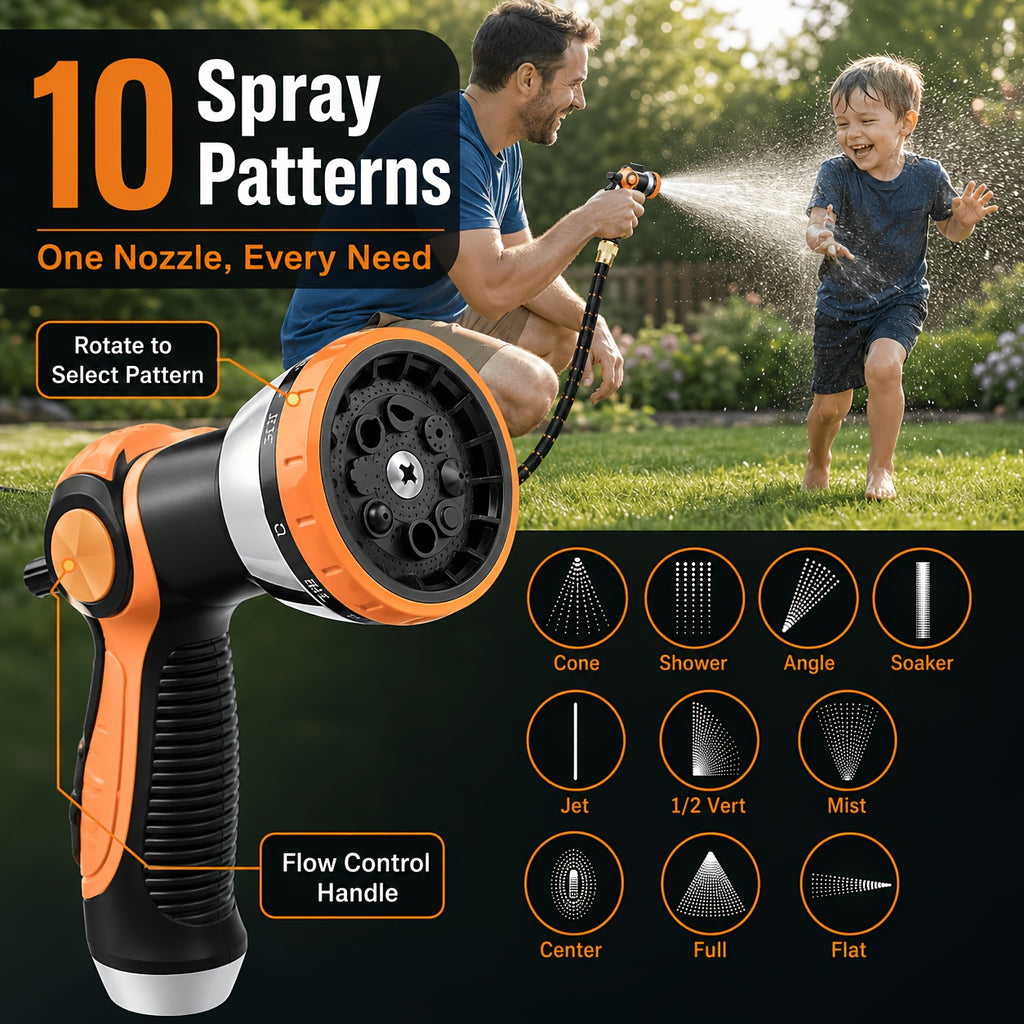 Expandable Garden Hose Kit 10-150FT Kink-Free Flexible Water Hose with 10-Pattern Spray Nozzle, Leak-Proof Super Fabric, Storage Strap – Lightweight Yard & Lawn Watering Set