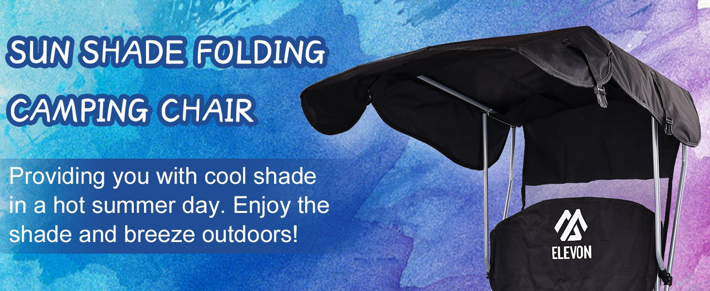 Folding Camping Chair with Canopy Sunshade Portable Beach Chair – 225 lbs Support Wide Seat Cup Holder Carrying Bag for Outdoor Lawn