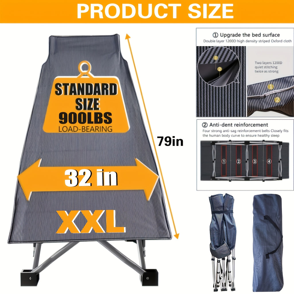 Folding Camping Cot with Mattress – XXL Portable Sleeping Cot for Adults Kids, 75"-79" Heavy Duty Camp Bed, 700-900 lbs Capacity for Beach Garden Patio Fishing Outdoor