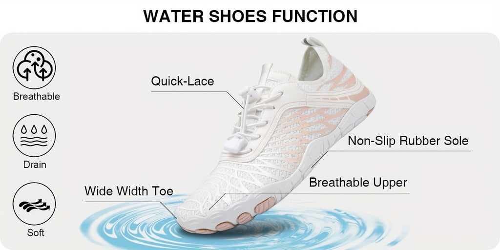 Women's Barefoot Shoes Wide Toe Box Non-Slip Breathable Lightweight - Water Shoes for Beach Pool Swim Hiking Walking, Sizes US 6-11, White Black Pink