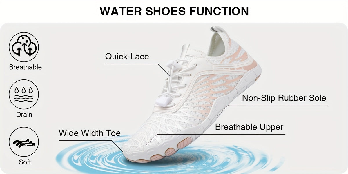Women's Barefoot Shoes Wide Toe Box Non-Slip Breathable Lightweight - Water Shoes for Beach Pool Swim Hiking Walking, Sizes US 6-11, White Black Pink