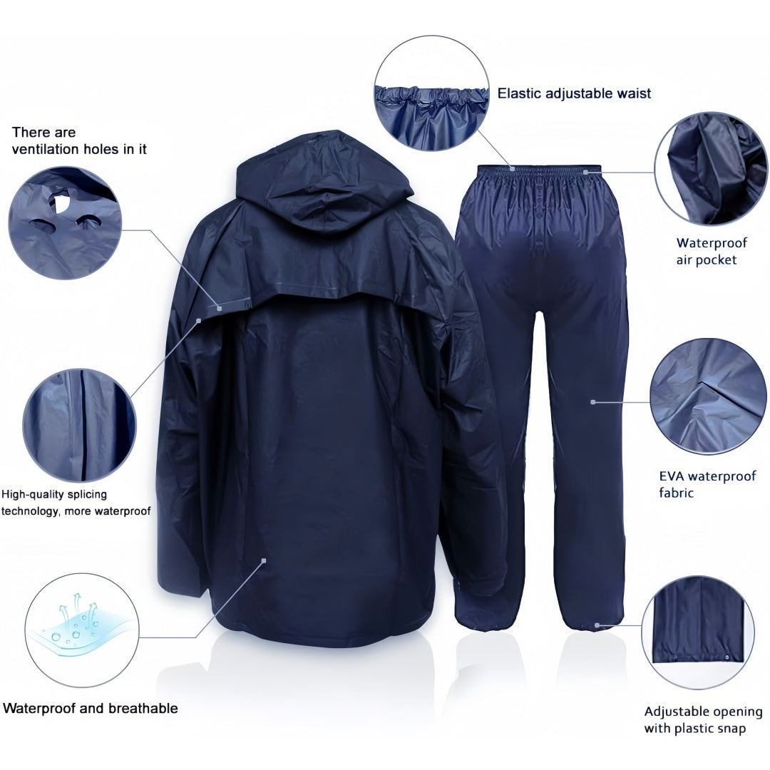 Waterproof Rain Suit for Men Women – Ultra Lite Rain Jacket & Pants Set Windproof Packable Rain Gear for Hiking Camping Cycling Fishing Outdoor Sports S-XXXL Navy Blue