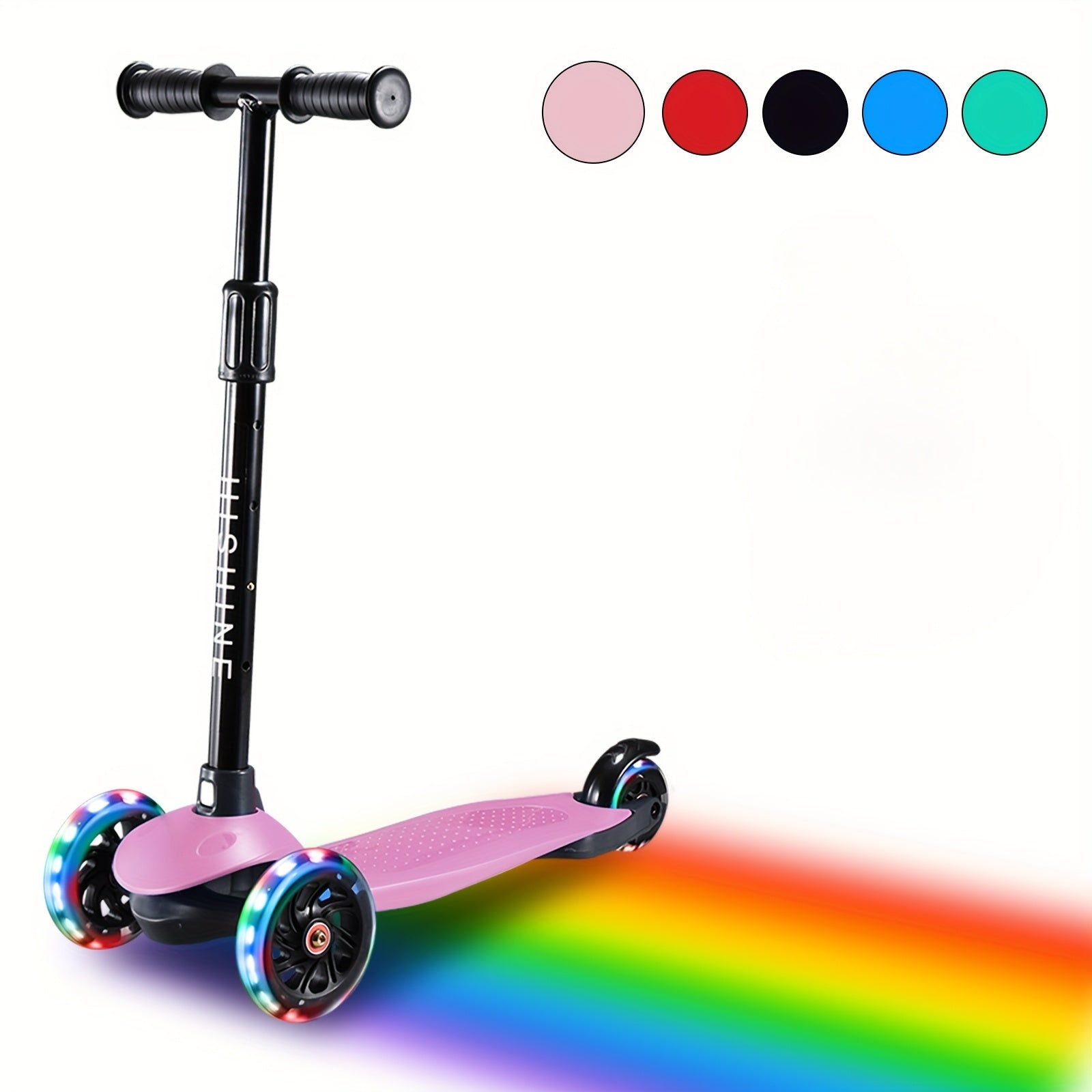 Kids 3-Wheel Scooter Ages 2-5 Adjustable Height Lean to Steer Light Up Wheels Front Brake Double Suspension Toddler Scooter Pink Blue Red Black