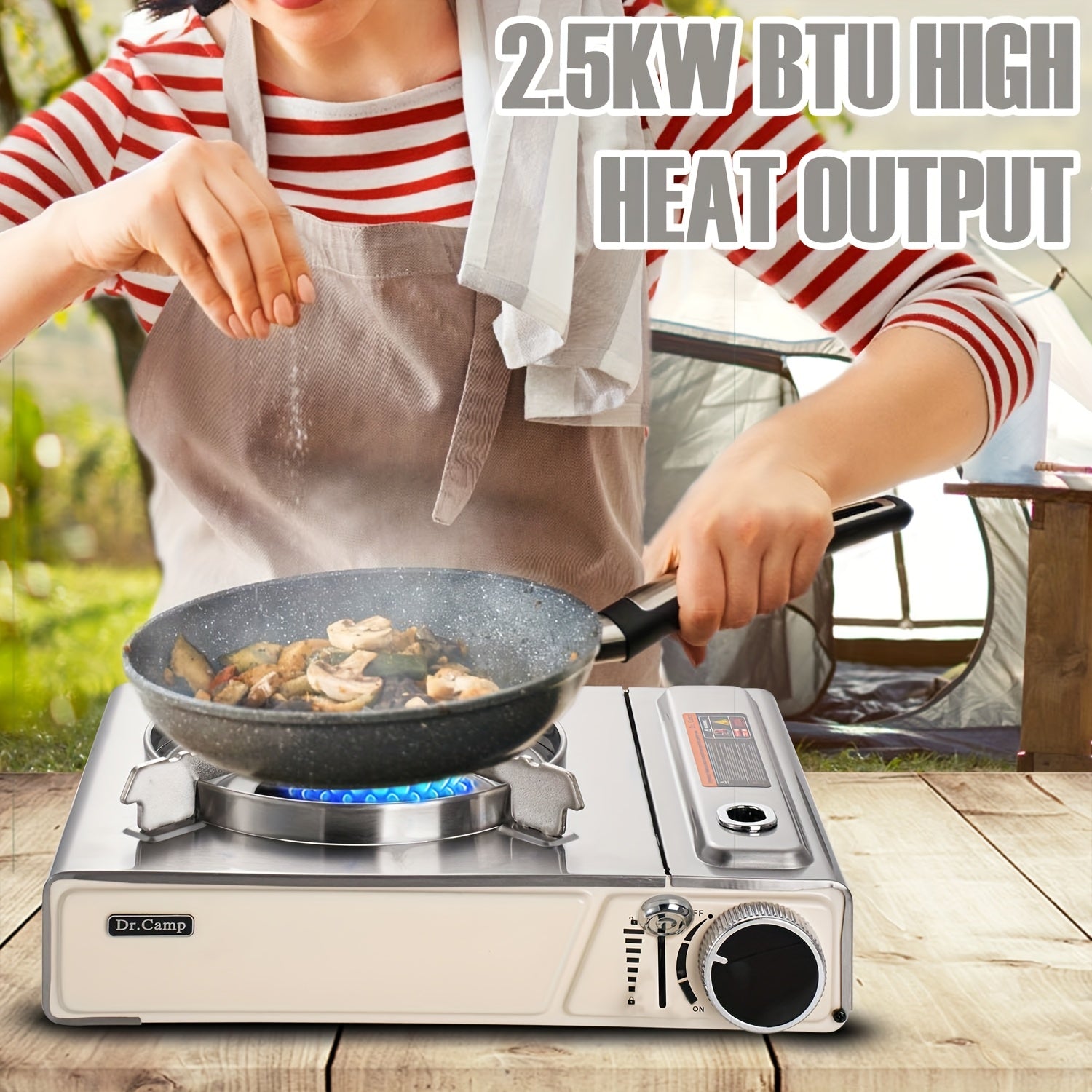 Portable Butane Camp Stove with Piezoelectric Ignition & Safety Lock - Compact Lightweight Camping Gas Stove with Overpressure Protection & Sturdy Base for Camping, Hiking, BBQ, Kitchen & Emergency Use