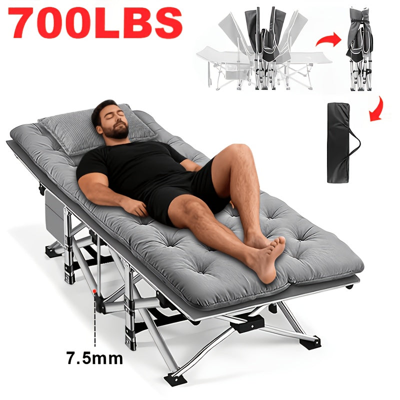 Folding Camping Cot Heavy Duty 500-700 LBS – Extra Large 75-Inch Portable Guest Bed with Mattress, Ergonomic Sturdy Frame for Camping, Hiking, Patio, Home & Outdoor Use