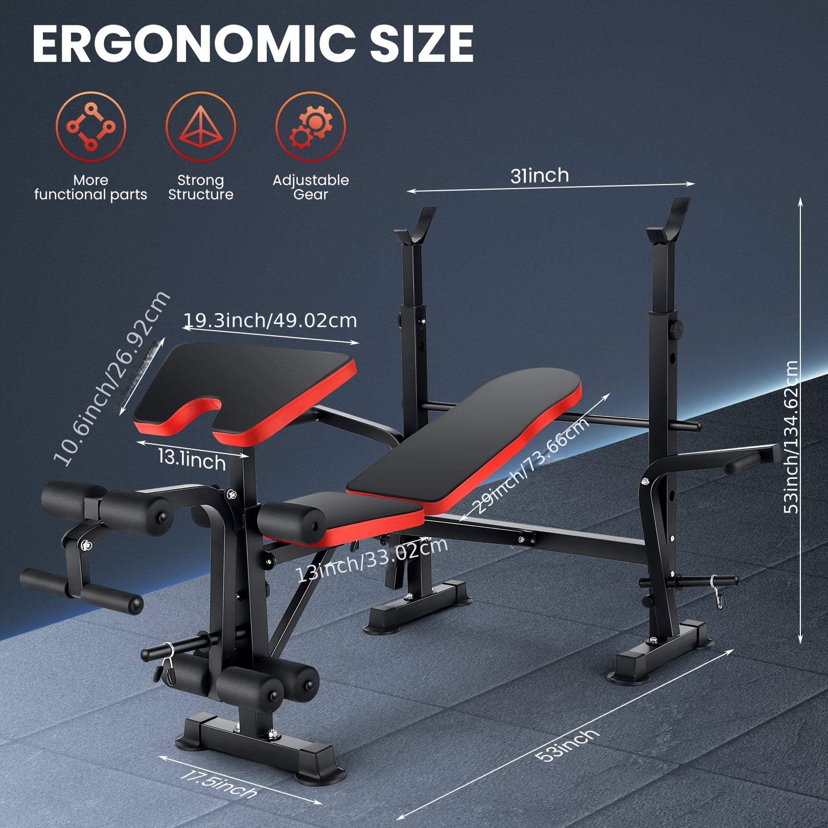 Weight Bench Set with Squat Rack – Adjustable Foldable Workout Bench Press, Leg Developer & Preacher Curl Pad for Home Gym Full Body Training | 800–1200 LBS Capacity | Black, Red, Pink