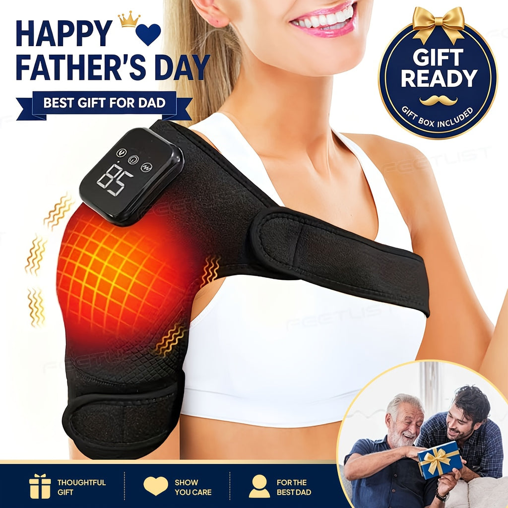 Cordless Heated Shoulder Massager with Vibration - Heating Pad for Shoulder, Elbow & Knee Pain Relief, 3 Heat Levels, 3 Vibration Modes, LED Touch Screen, Gift for Parents & Seniors