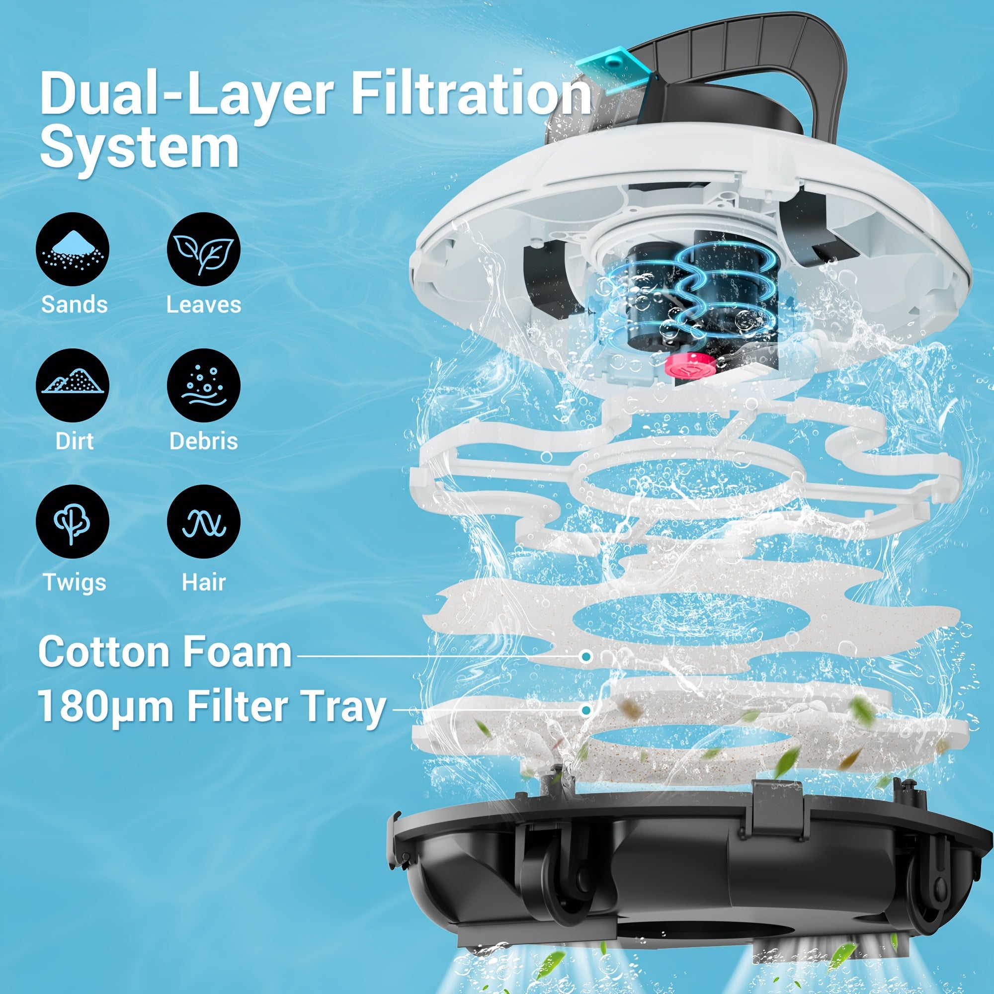 Cordless Robotic Pool Vacuum Cleaner 80-Min Battery – Dual Motor Strong Suction Auto Cleaning for Above Ground Flat Floor Round Oval Rectangular Pools Up to 30ft WINNY 200 SE