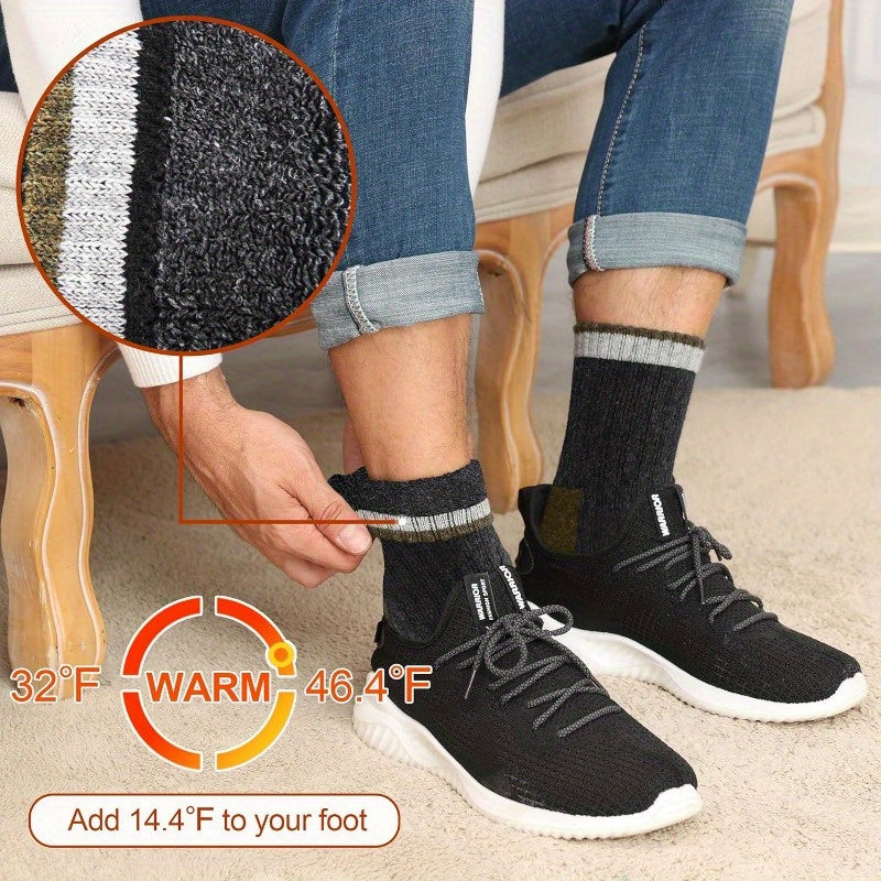 Wool Socks for Men 5 Pairs Extra Thick Thermal Winter Crew Socks Heavy Duty Cold Weather Boot Socks Size 7-13 Multicolor Gift Set