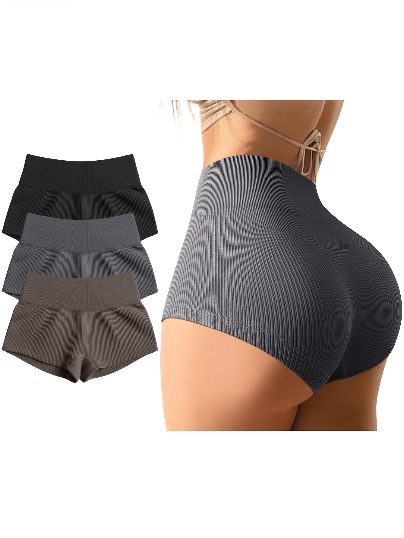 3-Pack Women's High-Waist Seamless Yoga Shorts High-Stretch Nylon Workout Running Shorts for Gym Fitness Sports S-XL Black Gray Purple Blue Coffee