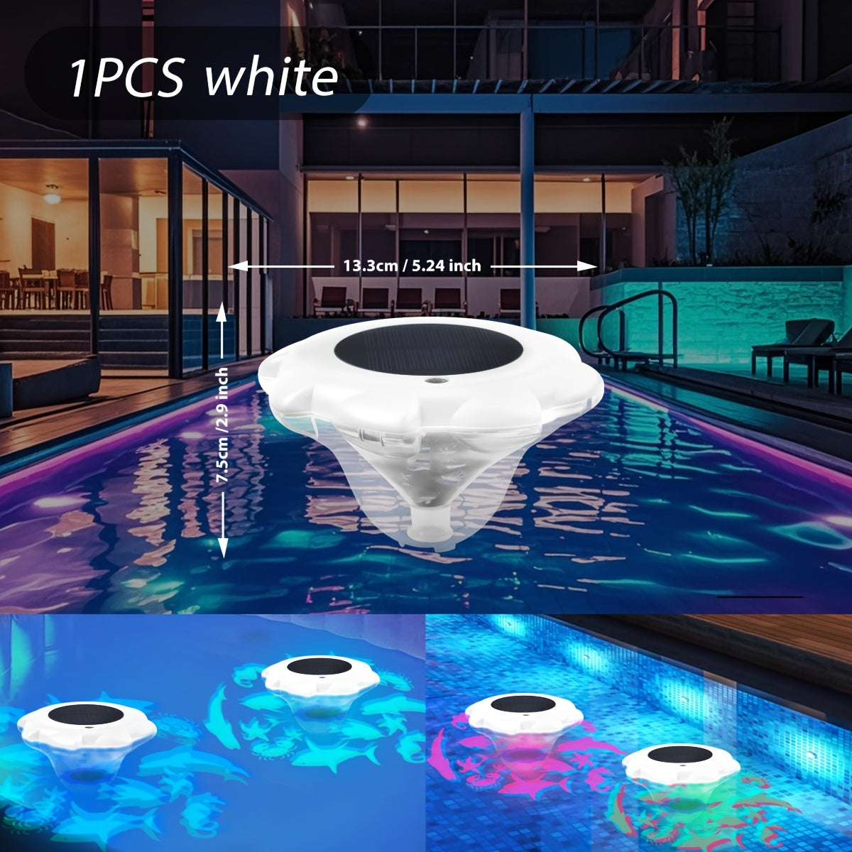 Solar Floating Pool Lights IP68 Waterproof with Multiple Dynamic Modes, Underwater LED Light for Swimming Pool Pond Fish Tank Bathtub, Colorful Solar Powered Pool Decoration for Party Ambiance