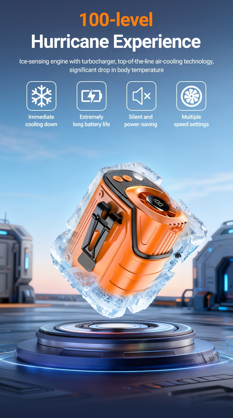 Wearable Fan 4-in-1 Waist & Neck Mounted with Flashlight & USB Charger 3600mAh Rechargeable – Hands-Free Portable Fan for Outdoor Camping Hiking Work