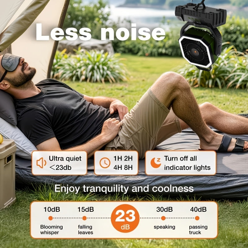 20000mAh Rechargeable Camping Fan 59-Hour Runtime Oscillating Tent Fan with Remote LED Lantern 4 Speeds USB Charging for Outdoor Patio Garage Power Outage Green Pink Orange