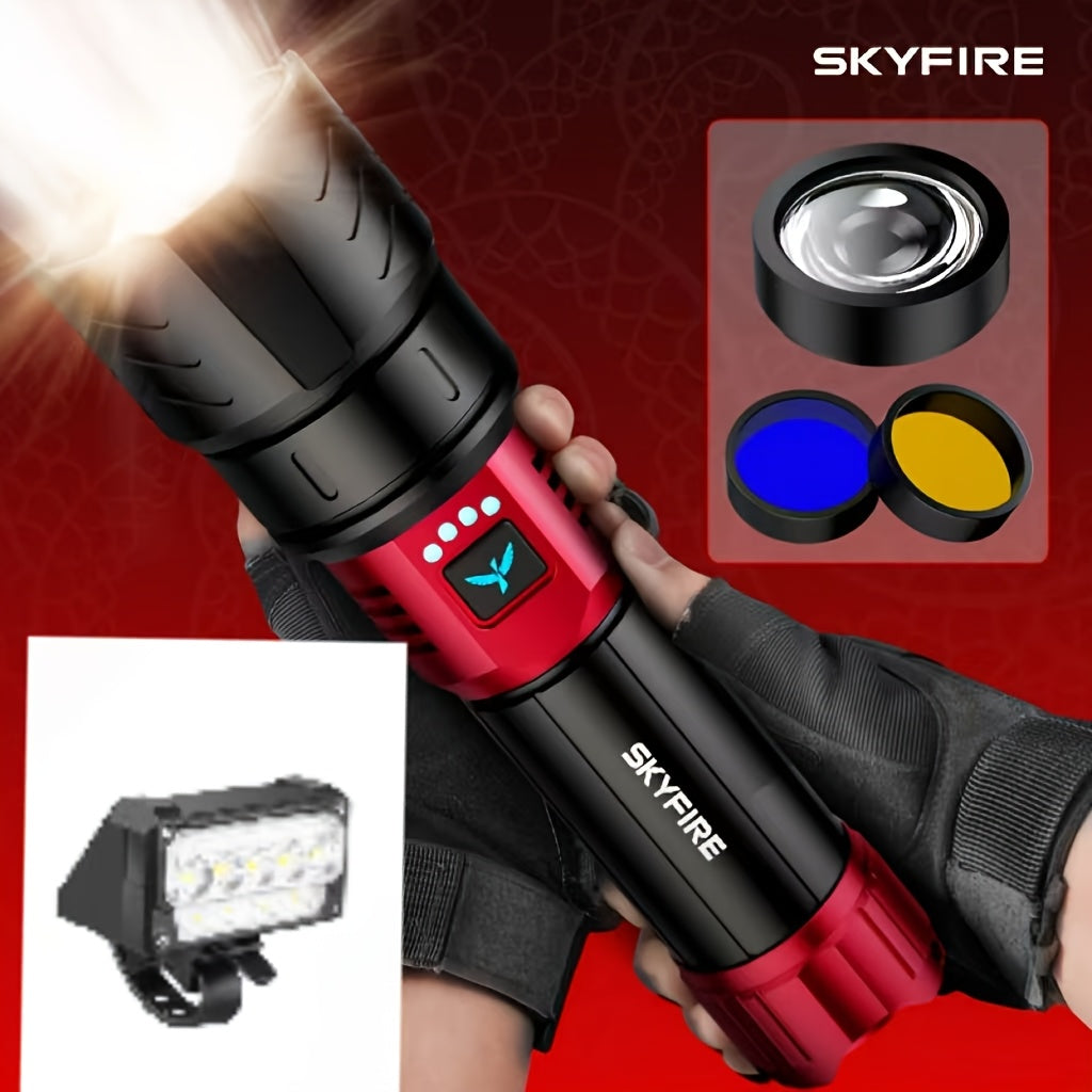 LED Flashlight 5000+ Lumen Super Bright Rechargeable with Ignition Lens Adjustable Focus 4 Modes for Camping Outdoor Farm Emergency Family Use