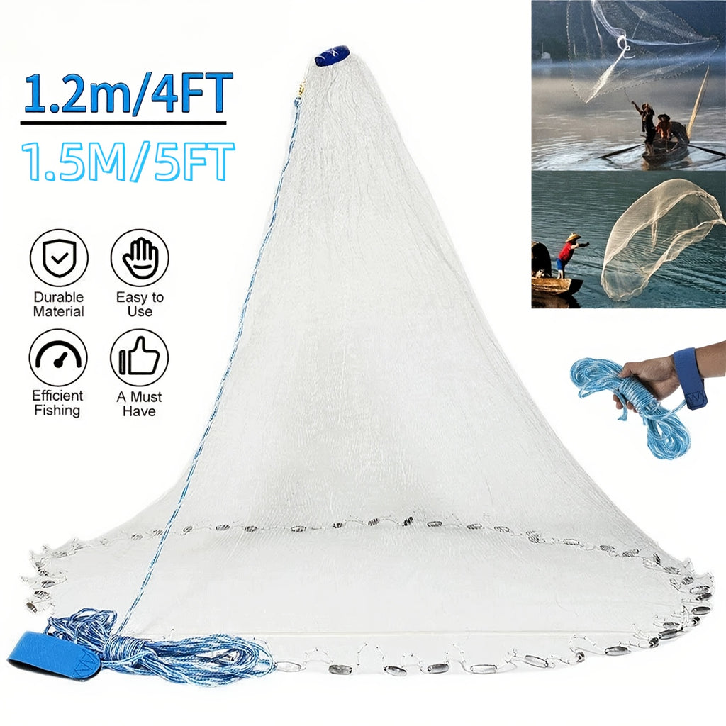 Cast Net for Fishing 8FT 10FT Easy Throw Copolymer Monofilament Mesh Zinc Sinkers 1.3cm Mesh 240 300 Steel Drop Saltwater Freshwater Bait Trapping Beginners Experts
