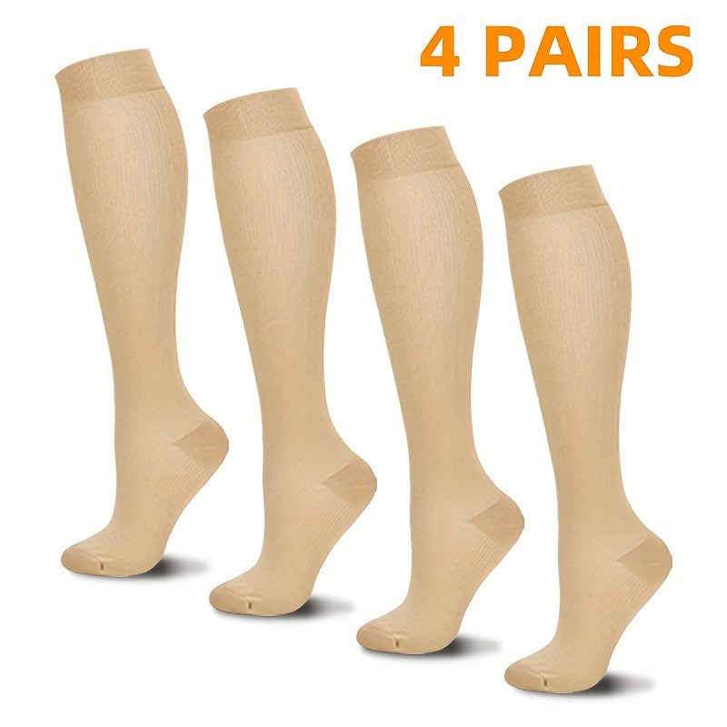 Compression Calf Socks 4 Pack for Women Men, Unisex 3D Compression Technology Calf Sleeves for Sports Running Yoga Fitness, Graduated Compression Leg Socks for Athletic Performance & Recovery
