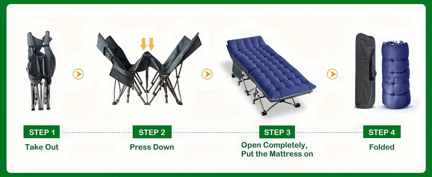 Folding Camping Cot with Mattress 75 Inch Heavy Duty – Portable Sleeping Cot with Carry Bag for Adults, Camping, Hunting, Travel & Guest Bed Indoor Outdoor