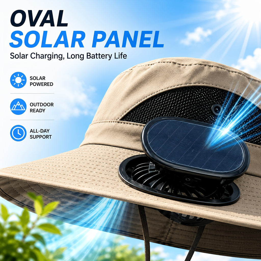 Solar Fan Hat Wide Brim Dual Cooling Fans Men Women Adjustable Airflow UV Protection Hiking Camping Gardening Travel Yard Work Grey Khaki Black Camo