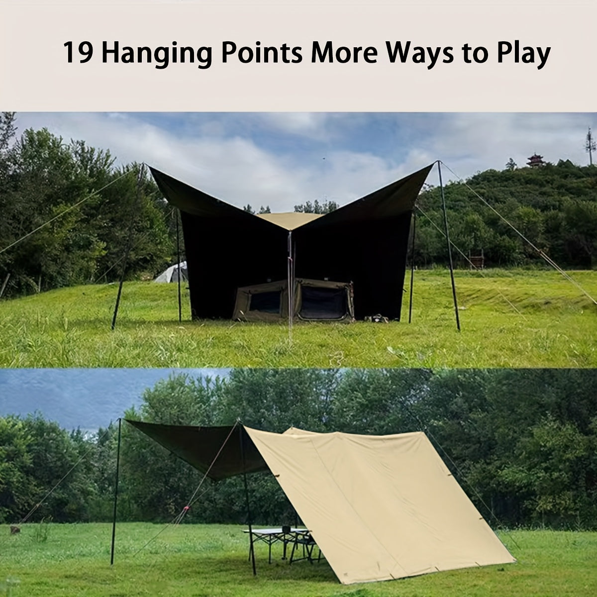Camping Sunshade Tarp 6-Person Multi-Function Sun Shelter with 19 Hanging Points – Lightweight Canopy for Hiking Mountaineering Travel Parties & All-Season Tent Shade